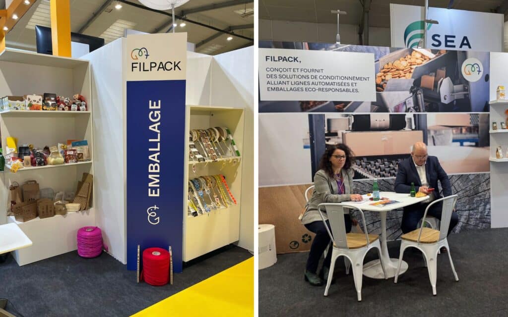 Exposition des solutions d’emballages éco-responsables Filpack au CFIA 2025, avec des matériaux recyclés pour une réduction de l’empreinte écologique