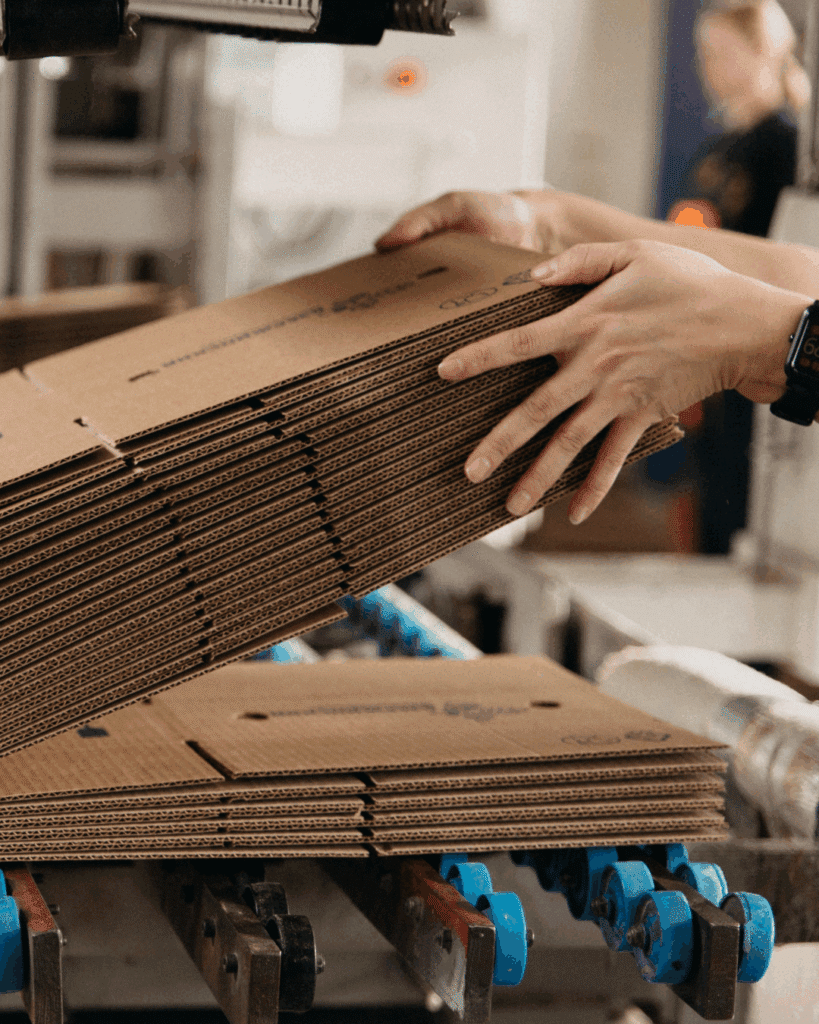 Cartons en cours de fabrication sur machine industrielle