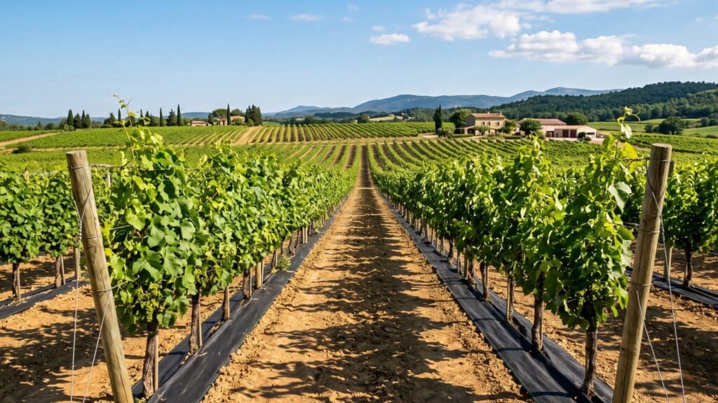 Toile de paillage biodégradable ou non pour les cultures viticoles