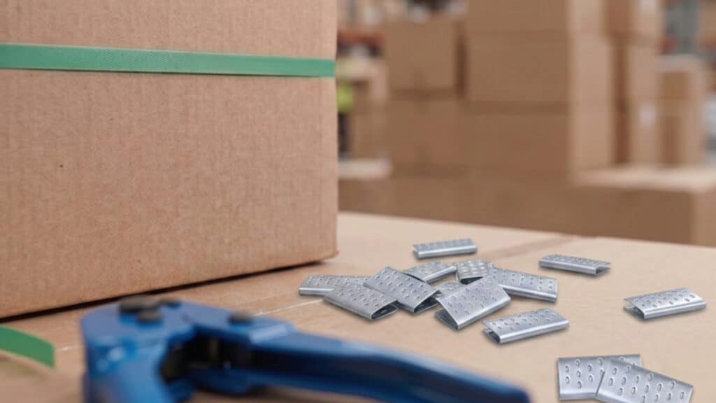 Agrafes pour fermer les caisses carton et maintenir les feuillards