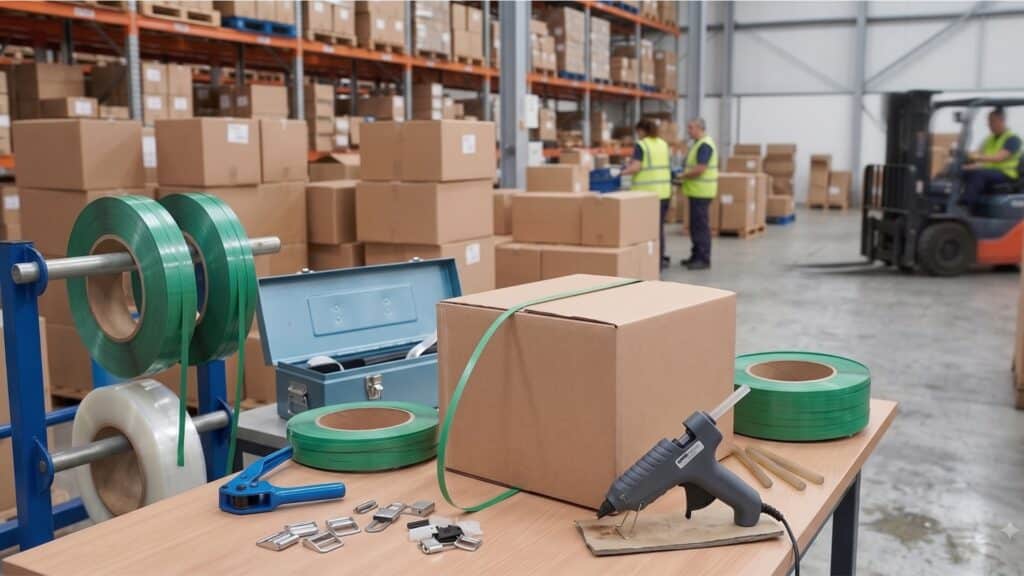 Solution de maintien des feuillards de cerclage pour caisses de stockage et transport