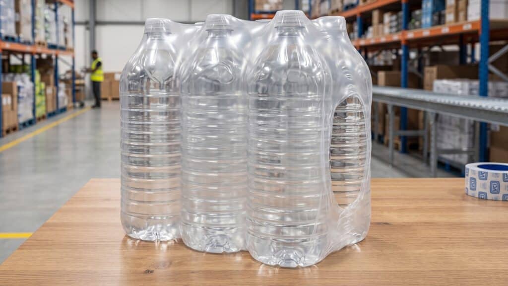 Film rétractable sur bouteille d'eau