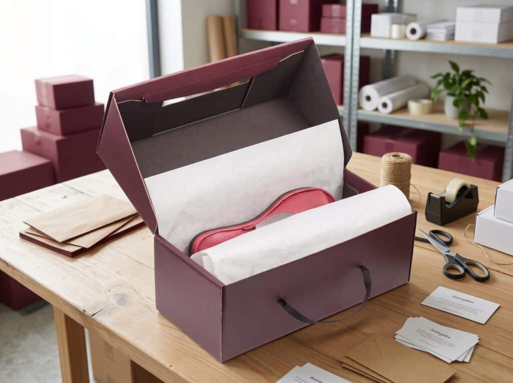 Boite à chaussure premium avec anse et papier de soie