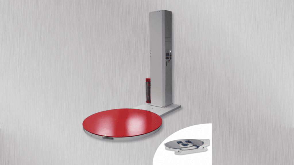 Banderoleuse verticale à plateau tournant avec insert plateau tournant évidé